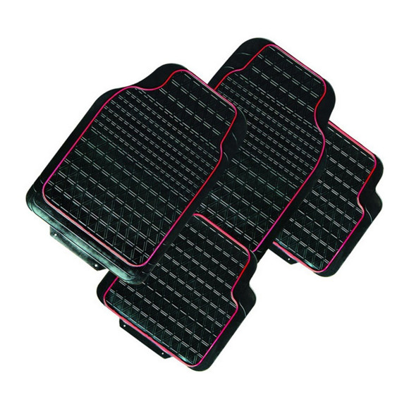 Imagen de JUEGO DE ALFOMBRAS DE GOMA COLOR NEGRO CON BORDE ROJO