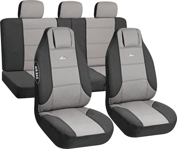 Imagen de JUEGO FUNDAS CUBRE ASIENTO NEGRO Y GRIS CON CABEZA INTEGRADO