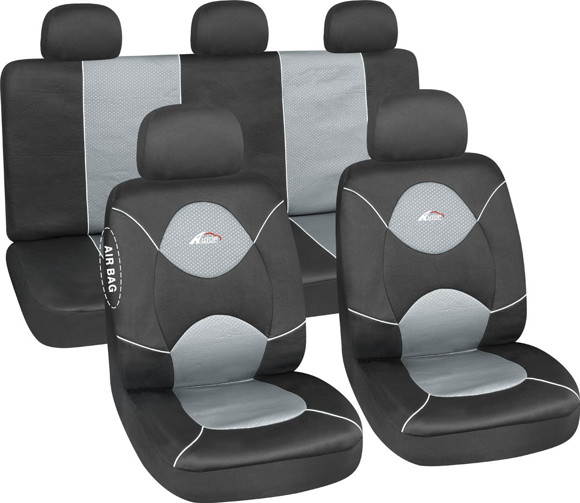 Imagen de JUEGO DE FUNDAS CUBRE ASIENTO COLOR NEGRO Y GRIS