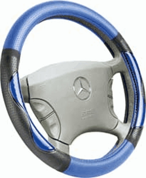 Imagen de CUBRE VOLANTE COLOR AZUL CON BORDE RUGOSO NEGRO