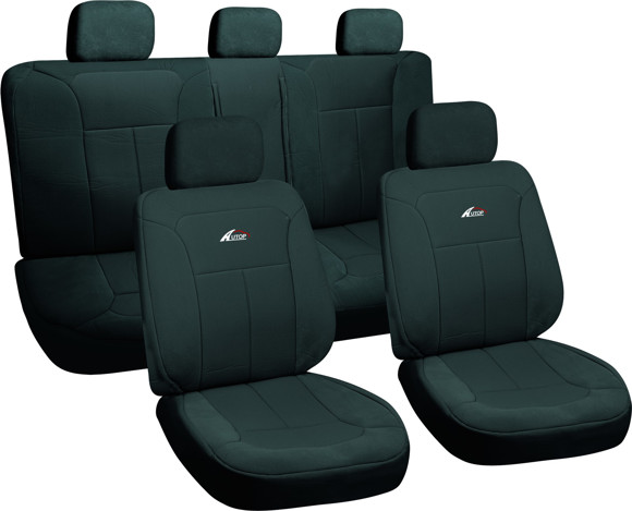 Imagen de JUEGO DE FUNDAS CUBRE ASIENTO COLOR NEGRO CON PUNTOS GRISES
