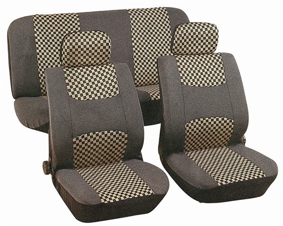 Imagen de JUEGO DE FUNDAS CUBRE ASIENTO COLOR NEGRO Y BEIGE