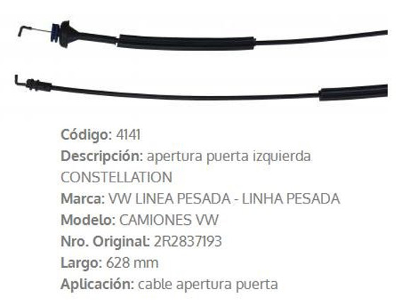 Imagen de CABLE PUERTA DELANTERO IZQUIERDO VW CONSTELLATION 628MM
