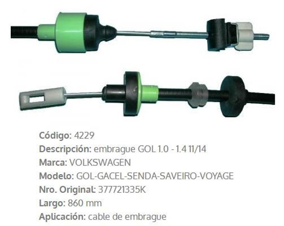 Imagen de CABLE DE EMBRAGUE VW GOL 1000 AÑO 2000 860MM