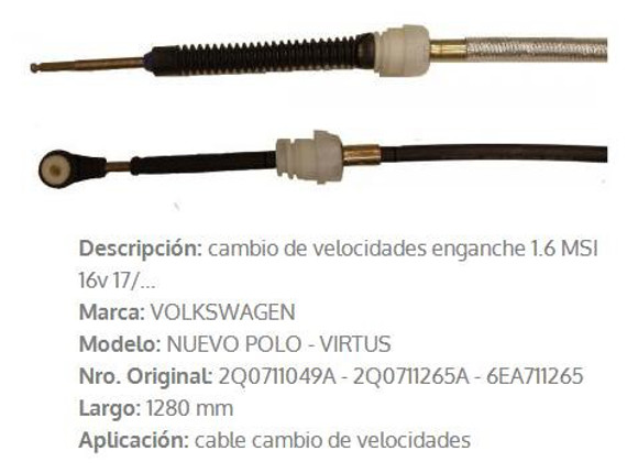 Imagen de CABLE CAMBIOS ENGANCHE VW POLO/VIRTUS 1.6 16V 2017 1280MM