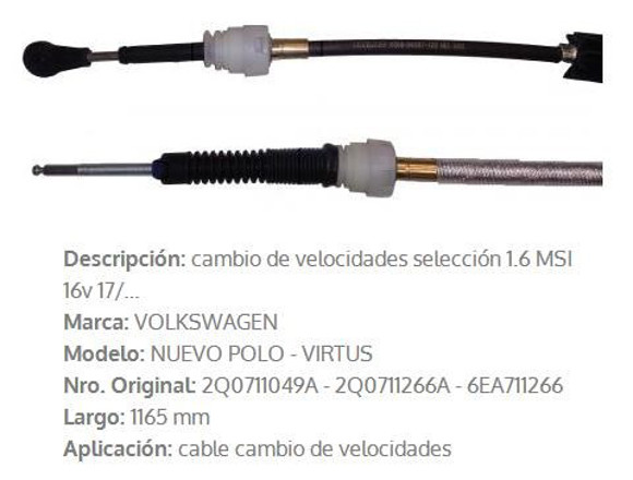 Imagen de CABLE SELECCION CAMBIOS VW POLO/VIRTUS 1.6 16V 2017 1280MM