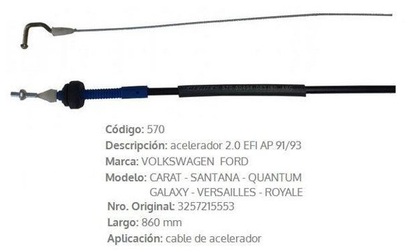 Imagen de CABLE DE ACELERADOR VW SANTANA/LOGUS 1992 EFI 860MM