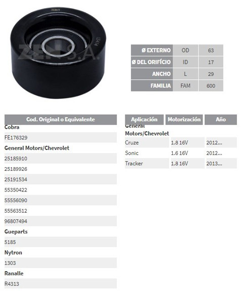 Imagen de RULEMAN GUIA ALTERNADOR CHEVROLET CRUZE/SONIC/TRACKER
