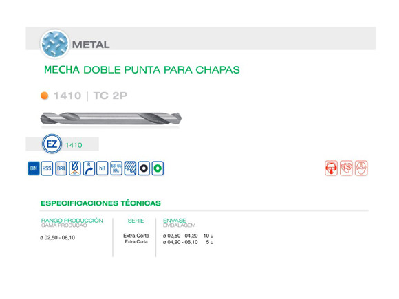 Imagen de MECHA DIN 1897 DOBLE PUNTA HSSE DIAM 2.50 MM P/TALADRO