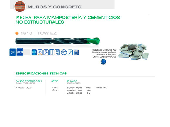 Imagen de MECHA DIN 8039 DIAM 10.00 MM PARA MAMPOSTERIA