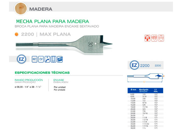 Imagen de MECHA CARPINTERO PLANA DIAM 8.00 MM - 5/16"