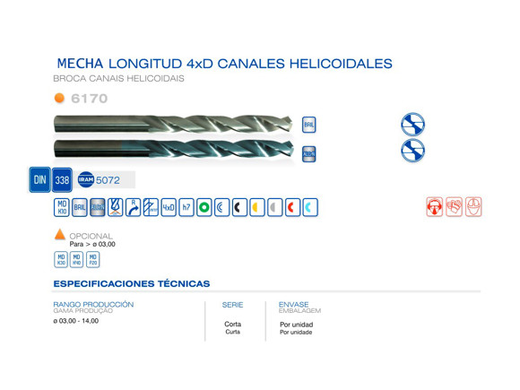 Imagen de MECHA DIN 338 METAL DURO ANGULO DE 130° DIAM 8.00 MM