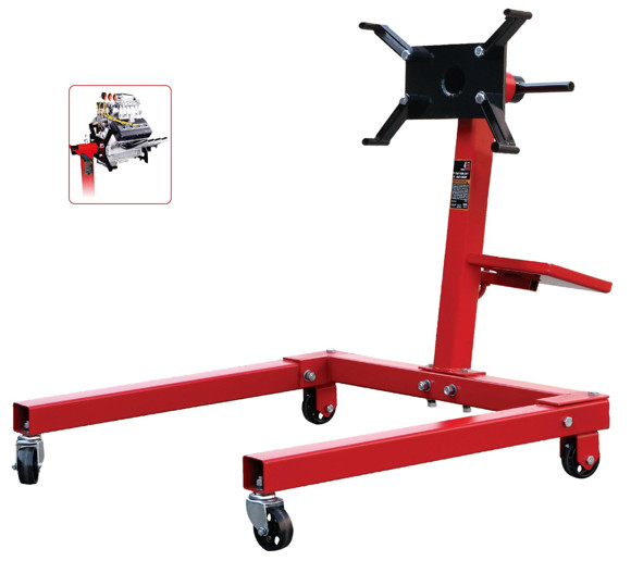 Imagen de SOPORTE DE MOTOR PARA TALLER CON 4 RUEDAS BANDEJA GIRATORIA