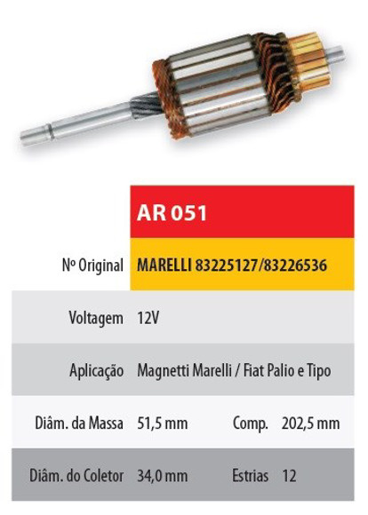 Imagen de INDUCIDO 12V FIAT PALIO 1.3 MARELLI (202,5X51,5X12X34)