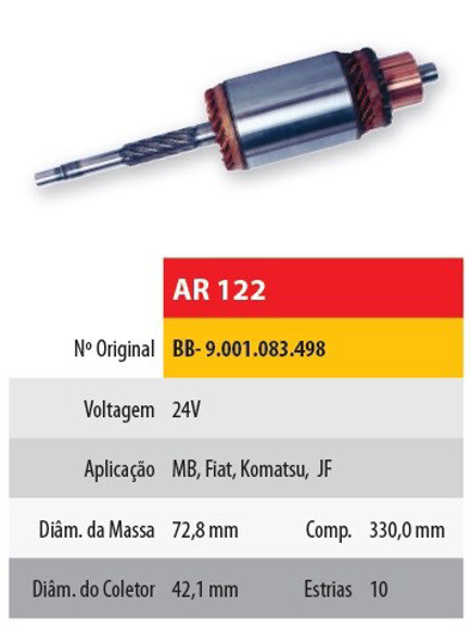 Imagen de INDUCIDO 24V MERCEDES BENZ/FIAT/KOMATSU/JF(330X72,8X10X42,1)