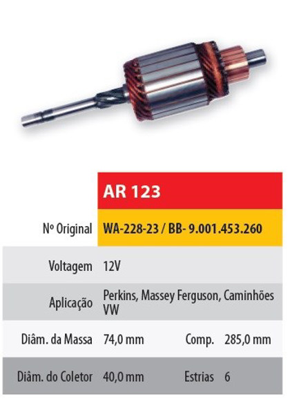 Imagen de INDUCIDO 12V WAPSA MASSEY FERGUSON/PERKINS (285X74X6X40)