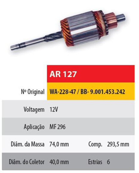 Imagen de INDUCIDO 12V WAPSA MASSEY FERGUSON 296 (293,5X74X6X40)