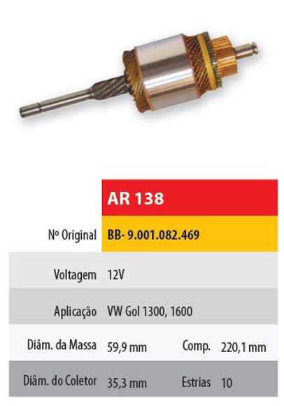 Imagen de INDUCIDO 12V VOLKSWAGEN FUSCA 1.2/1.3 (220,1X59,9X10X35,3)