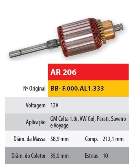 Imagen de INDUCIDO 12V ARRANQUE CHEVROLET CORSA (212,1X58,9X10X35)