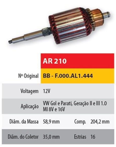 Imagen de INDUCIDO 12V VWOLKSWAGEN GOL GEN II/III (204,2X58,9X16X35)