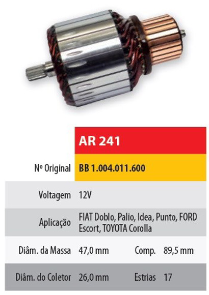 Imagen de INDUCIDO 12V ARRANQUE FIAT UNO 1.3/IDEA/PALIO/PUNTO C/BOSCH