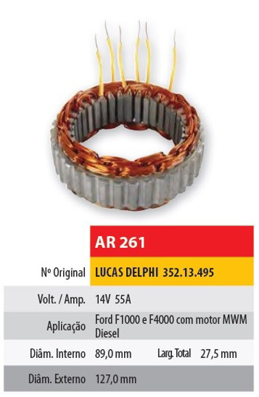 Imagen de ESTATOR 12V 55AMP FORD F1000/4000 MOTOR MWM (89X127,2X27,5)