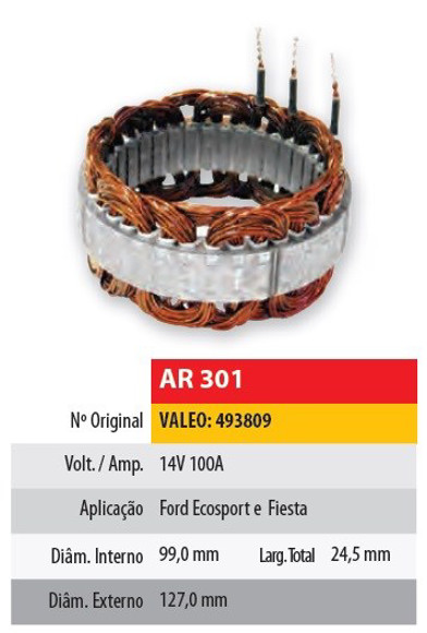 Imagen de ESTATOR 12V 100AMP FORD ECOSPORT/FIESTA (99X127X24.5) VALEO