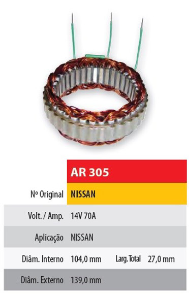 Imagen de ESTATOR 12V 70AMP NISSAN (104X139X27)