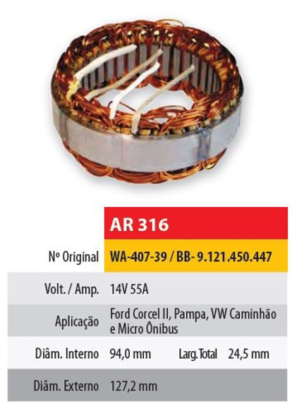 Imagen de ESTATOR 12V 55AMP FORD CORCEL/PAMPA (94X127,2X24,5)