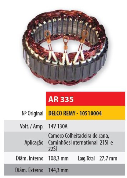 Imagen de ESTATOR 12V 130AMP DELCO REMY 21SI/22SI (108,3X144,3X27,7)