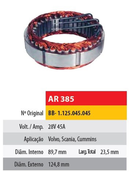 Imagen de ESTATOR 24V 45AMP VOLVO/SCANIA CON CUMMINS (89,7X124,8X23,5)