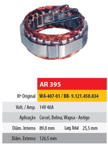 Imagen de ESTATOR 12V 40AMP FORD CORCEL/BELINA WAPSA (89X126,5X25,5)