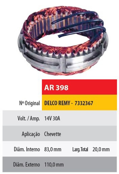 Imagen de ESTATOR 12V 30AMP DELCO CHEVROLET CHEVETTE (83X110X20)