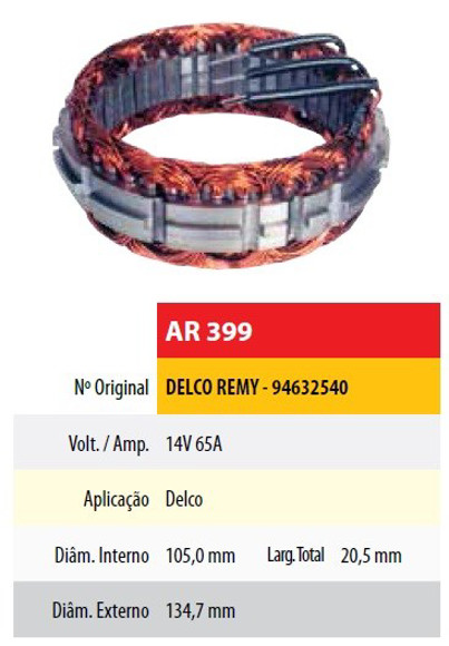 Imagen de ESTATOR 12V 65AMP DELCO REMY CHEVROLET C10 (105X134,7X20,5)