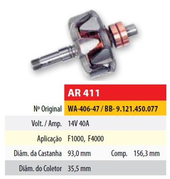 Imagen de ROTOR 12V 40AMP WAPSA FORD F1000/F4000 (93X35,5X156,3)