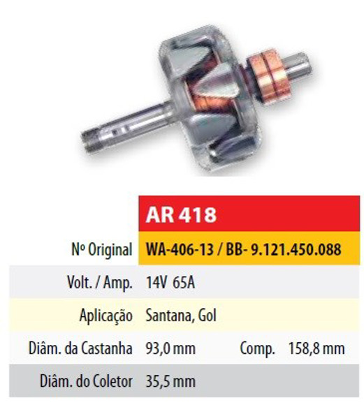 Imagen de ROTOR 12V 65AMP FORD CARGO 12V 65AMP (93X35,5X158,8)