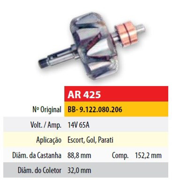 Imagen de ROTOR 12V 65AMP VOLKSWAGEN GOL/PARATI (88,8X32,0X152,2)