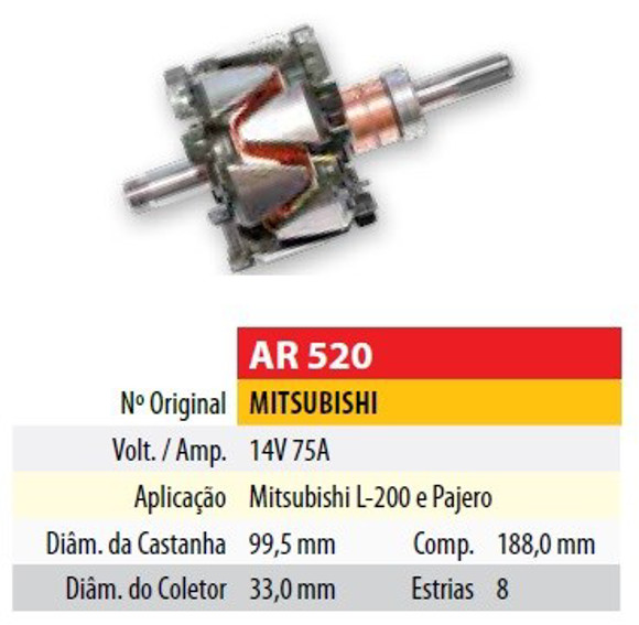 Imagen de ROTOR 12V 75AMP MITSUBISHI L200/MONTERO (99,5X33X188)