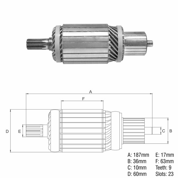 Imagen de INDUCIDO 12V NIPPONDENSO TOYOTA/ISUZU/FORD (186,5X60X9X36)