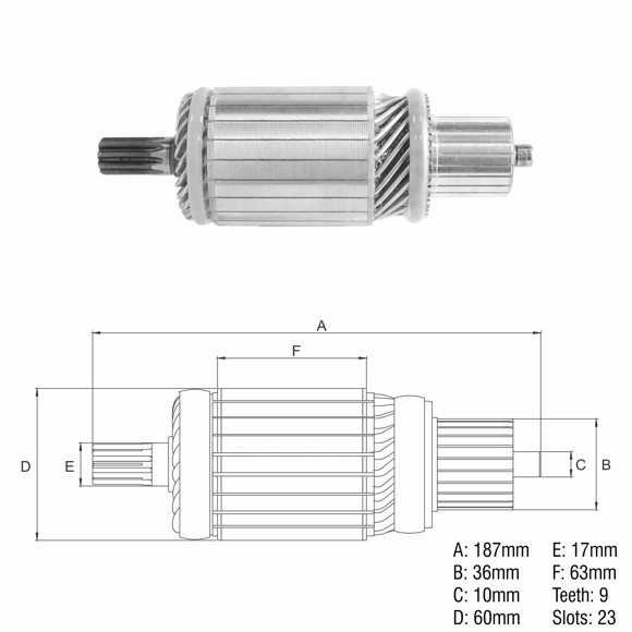 Imagen de INDUCIDO 24V NIPPONDENSO TOYOTA/ISUZU/FORD (185,5X60X9X36)