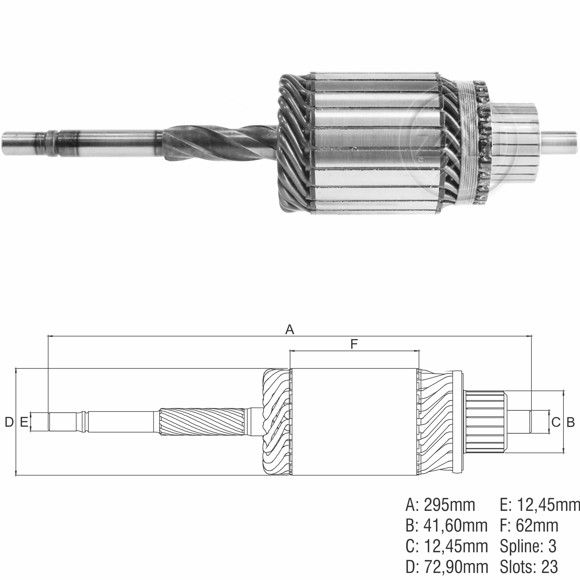 Imagen de INDUCIDO 12V TRACTOR VALMET JD (295,1X72,9X3X42,2)