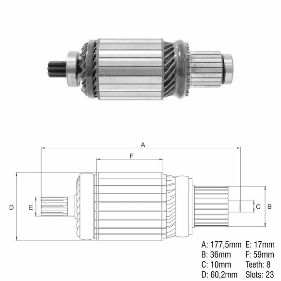Imagen de INDUCIDO 24V ARRANQUE DELCO REMY 28MT (177X84,4X8X36)