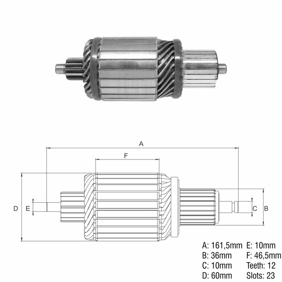 Imagen de INDUCIDO 24V ARRANQUE DELCO REMY 29MT (161,6X60,2X12X36)