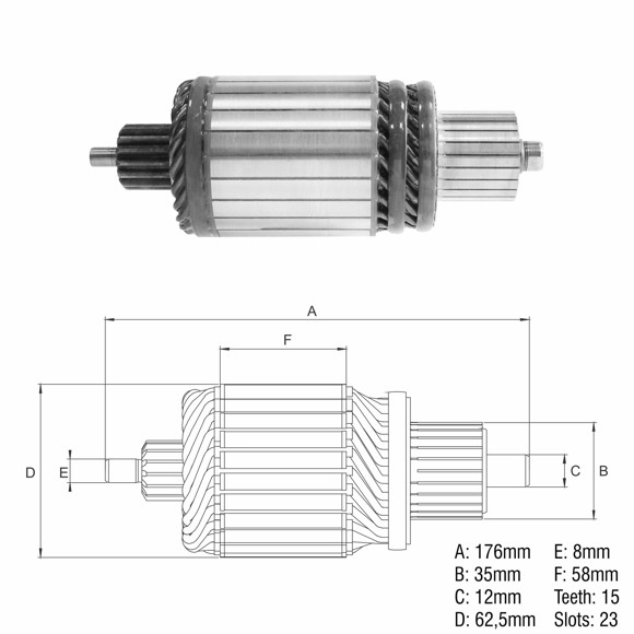 Imagen de INDUCIDO 12V TRACTORES CASE/VALTRA (176X62,5X15X35)
