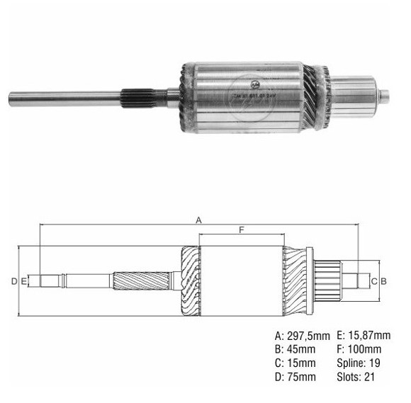 Imagen de INDUCIDO 24V MERCEDES BENZ 1935 (397,3X74,8X19X45)