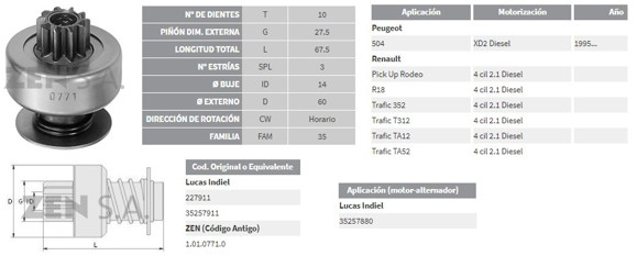 Imagen de BENDIX DE ARRANQUE PEUGEOT 504D - RENAULT R18D CON INDIEL