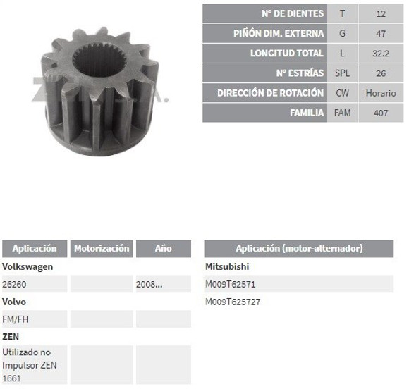 Imagen de PIÑON DE ARRANQUE VW 26260/VOLVO FM/FH (ZEN)