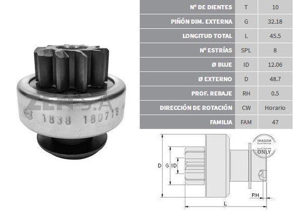 Imagen de BENDIX DE ARRANQUE RENAULT DUSTER/OROCH (ZEN)