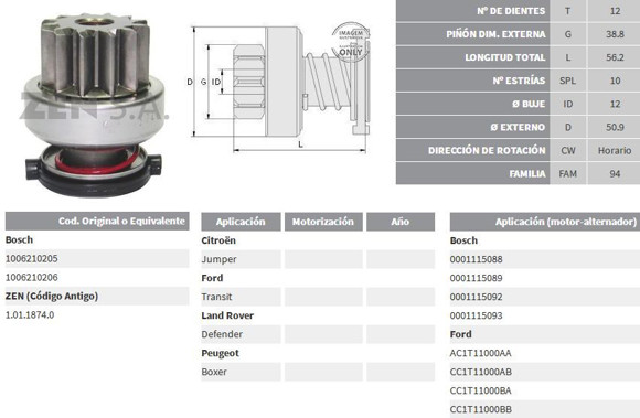 Imagen de BENDIX DE ARRANQUE PEUGEOT BOXER (12D/10E/L56,2) (ZEN)