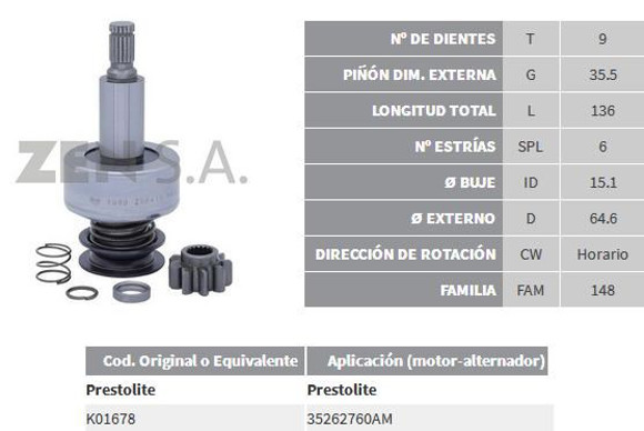 Imagen de BENDIX DE ARRANQUE M-BENZ ATEGO/AXOR C/PRESTOLITE (ZEN)